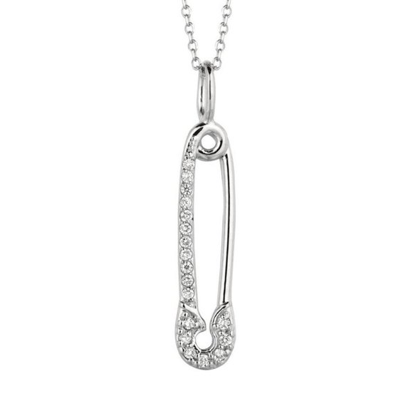 0.10 Carat Natural Diamond Safety Pin Necklace 14K